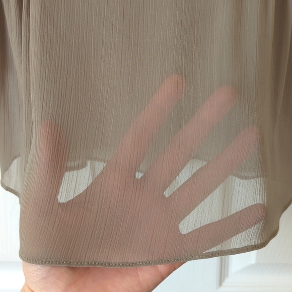 Miss Selfridge Dainty Sheer Chiffon Lace Trim Quarter Sleeve Blouse Taupe 8 - Picture 6 of 11